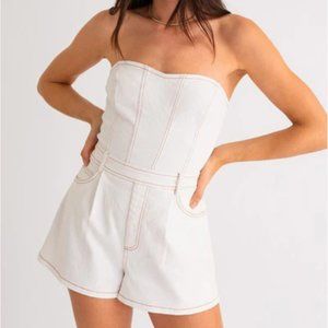 Strapless White Denim Romper, Size Small